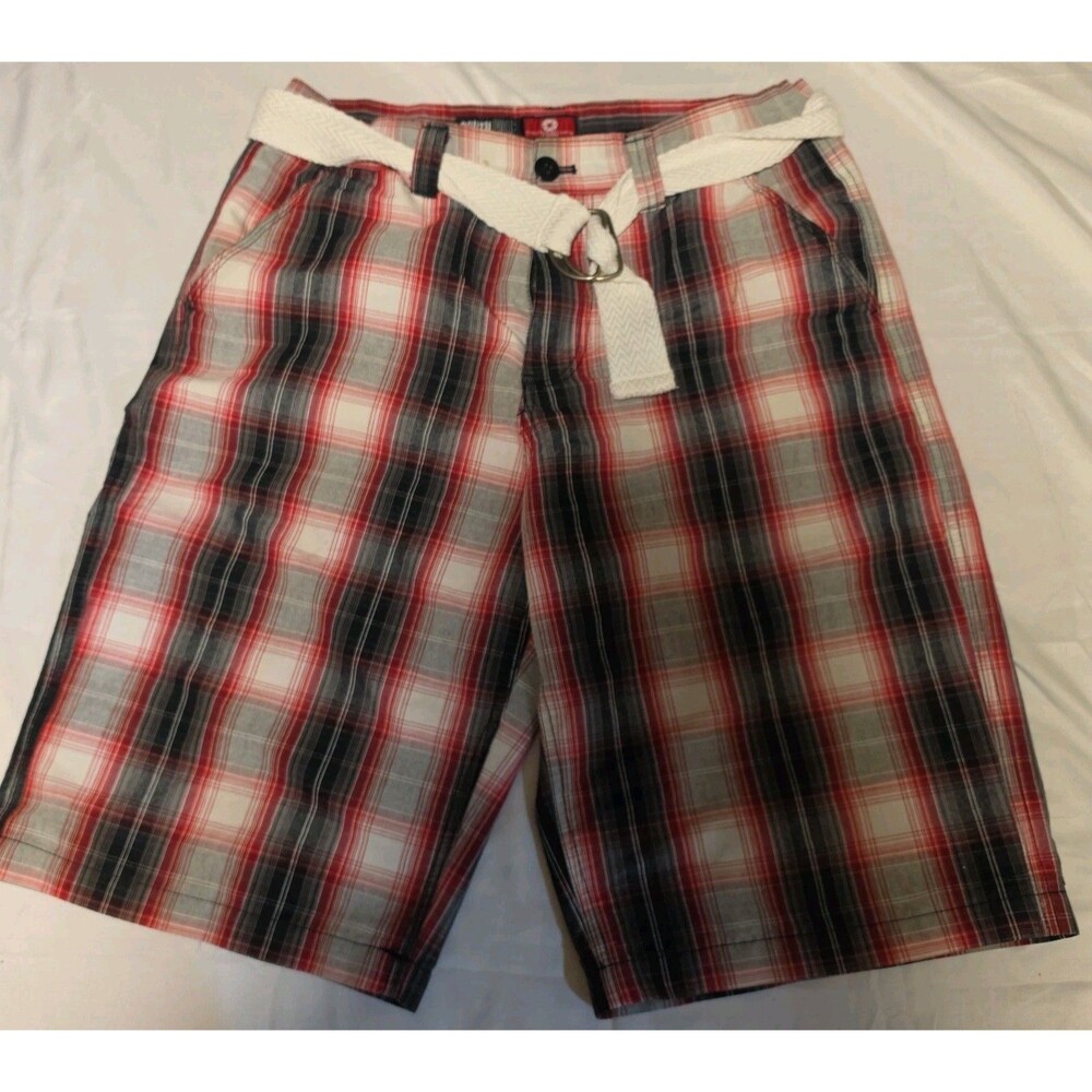 Vintage Men's Red White Black Plaid Checkered Southpole Cotton Shorts Sz 34